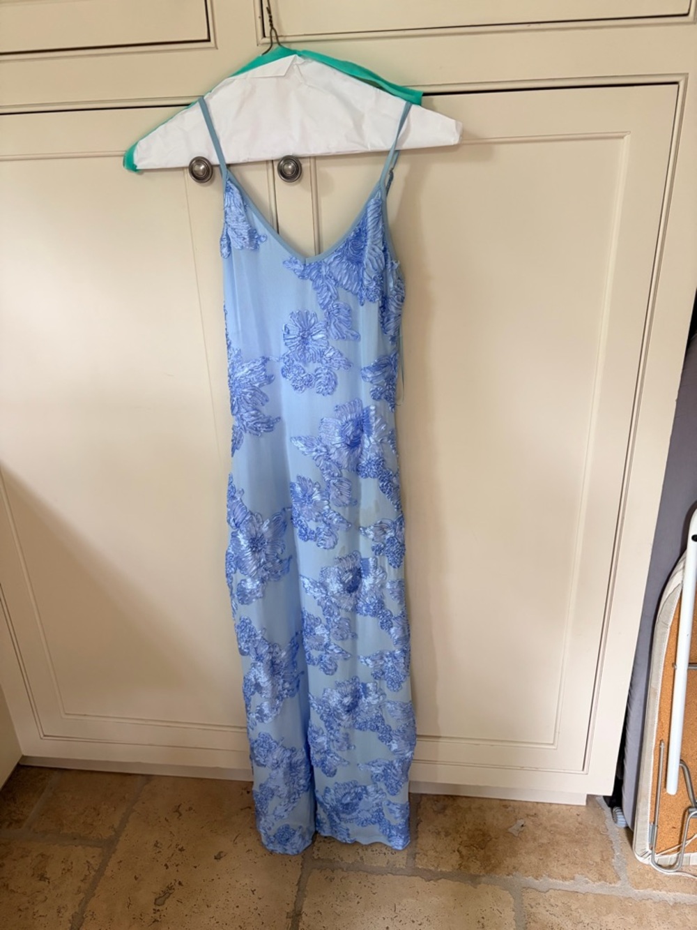 Light Blue Floral Sequin Maxi Dress - Slip Silhouette